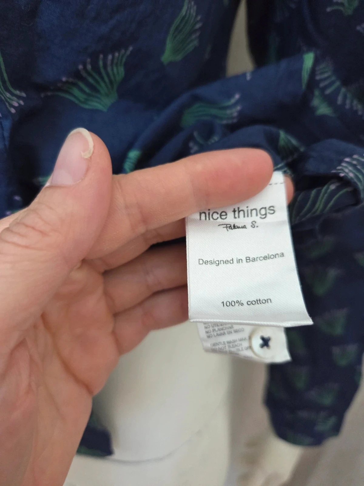 Camisa Nice Things azul marinho com estampa botânica verde – P 40 – photo 3